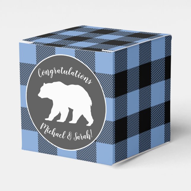 Bear Baby Shower Boy Blue Favour Box (Front Side)