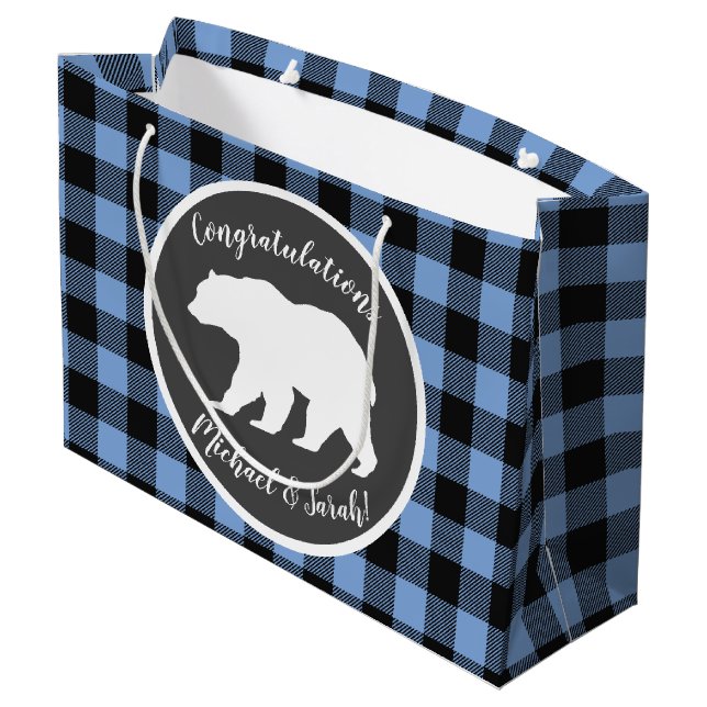 Bear Baby Shower Boy Blue Large Gift Bag (Back Angled)