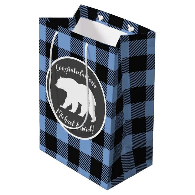 Bear Baby Shower Boy Blue Medium Gift Bag (Back Angled)