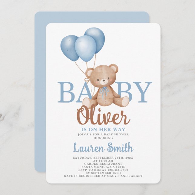 Bear Baby Shower Boy Invitation (Front/Back)