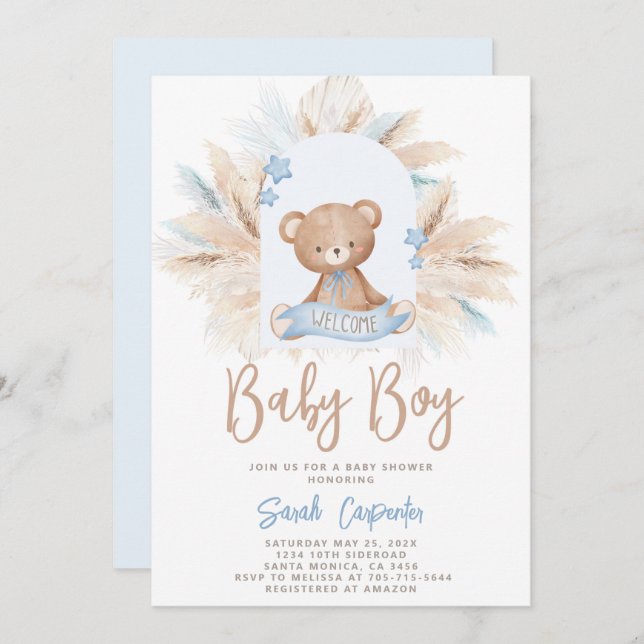 Bear Baby Shower Boy Invitation (Front/Back)