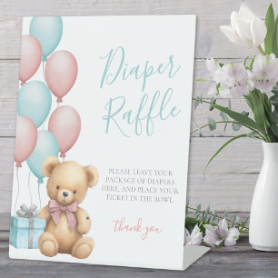Bear Baby Shower Diaper Raffle Pedestal Sign