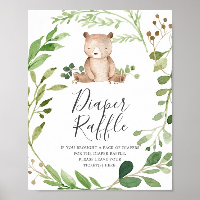 Bear Baby Shower Diaper Raffle Sign (Front)