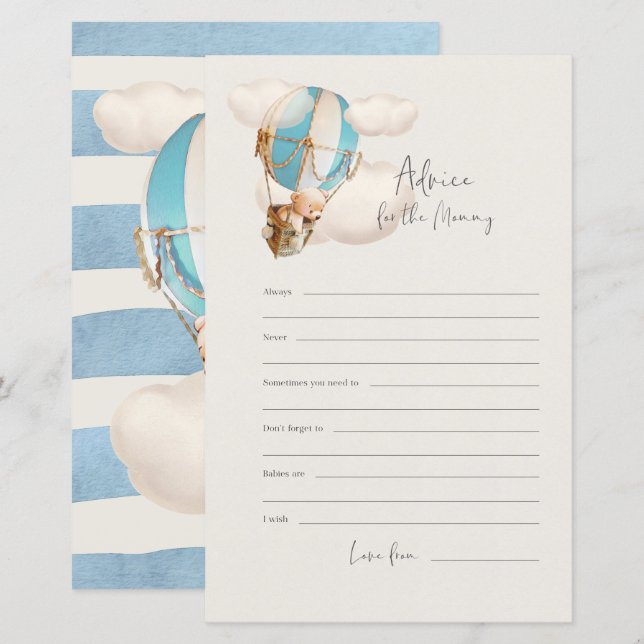 Bear Baby Shower Game - Advice for the Mummy (Front/Back)