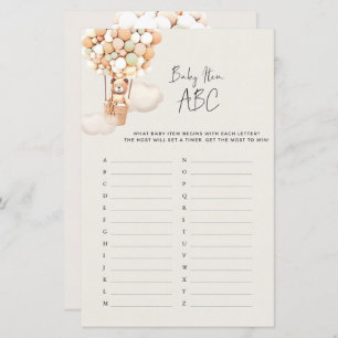 Bear Baby Shower Game - Baby Item ABC