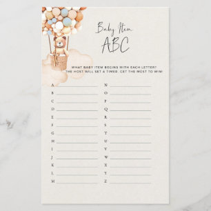 Bear Baby Shower Game - Baby Item ABC