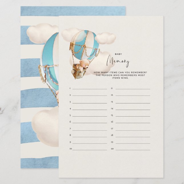 Bear Baby Shower Game - Baby Memory (Front/Back)