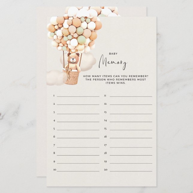Bear Baby Shower Game - Baby Memory (Front/Back)