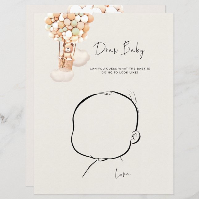Bear Baby Shower Game - Draw Baby (Front/Back)