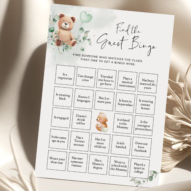 Bear Baby Shower Game - Find The Guest BINGO (Creator Uploaded)