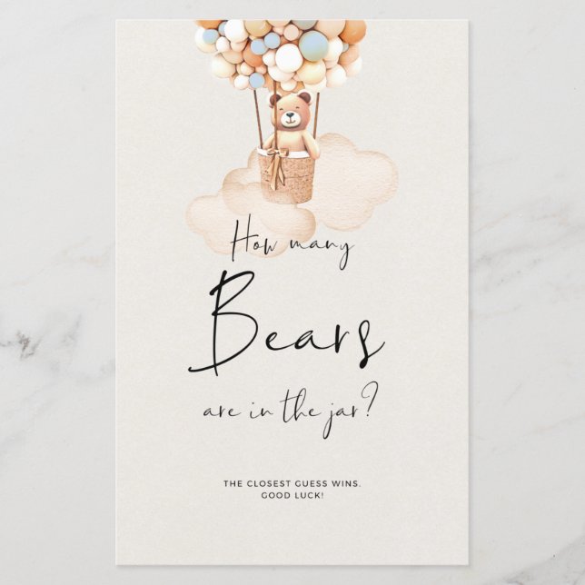 Bear Baby Shower Game - How Many Bears In The Jar? (Front)