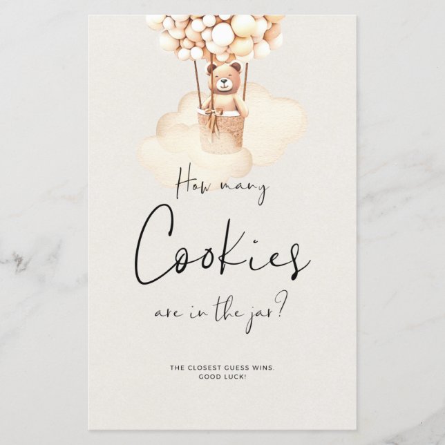 Bear Baby Shower Game How Many Cookies (Front)