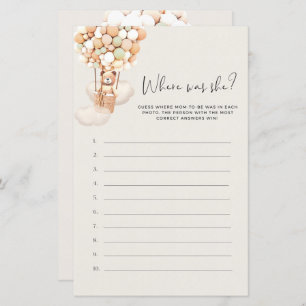 Bear Baby Shower Game - Where Was She?