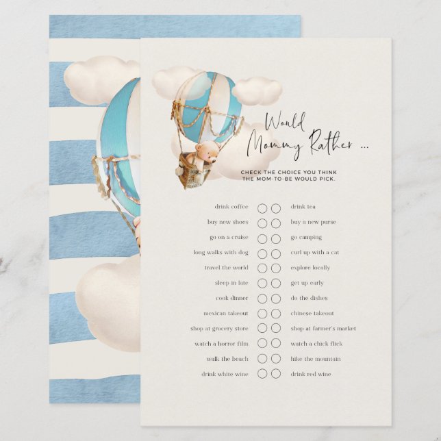 Bear Baby Shower Game - Would Mummy Rather? (Front/Back)