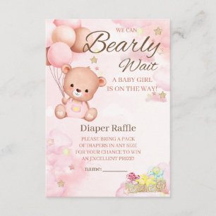 Bear Baby Shower Girl Diaper Raffle Enclosure Card