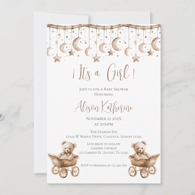 Bear Baby Shower Girl invitation (Front)