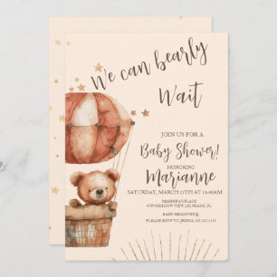  Bear Baby Shower Glitter Stars Rustic Invitation