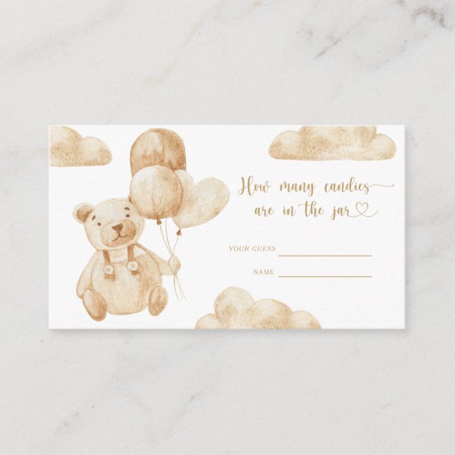 Bear baby shower guess how many candies enclosure card (Front)