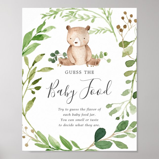 Bear Baby Shower Guess The Baby Food Poster (Front)