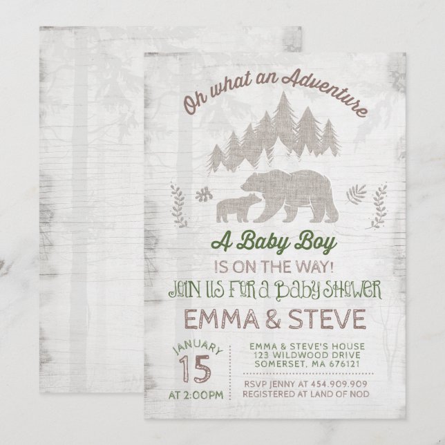 Bear Baby Shower Invitation Boy Adventure Shower (Front/Back)