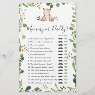 Bear Baby Shower Mummy or Daddy Game