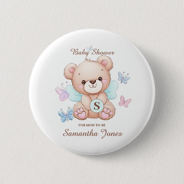 Bear Baby Shower Personalised 6 Cm Round Badge (Front)
