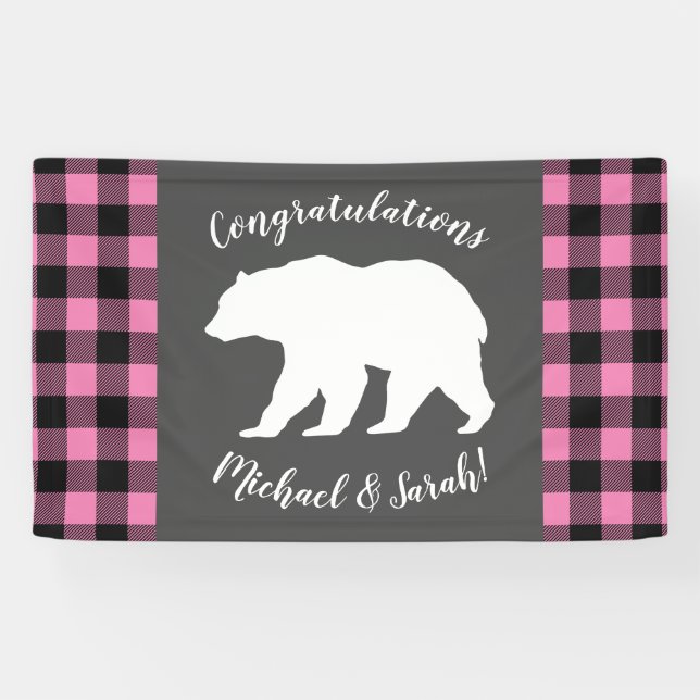 Bear Baby Shower Pink Banner (Horizontal)