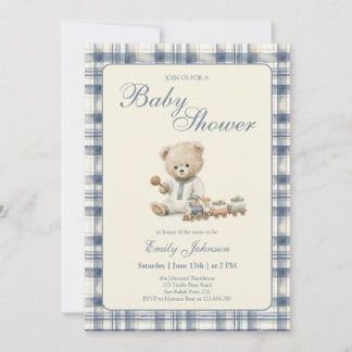 Bear Baby Shower Preppy Boy Plaid Baby Shower  Invitation
