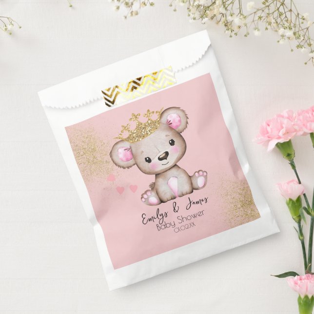 Bear Baby Shower Princess Sparkly Pink Favour Bags (Sealed)