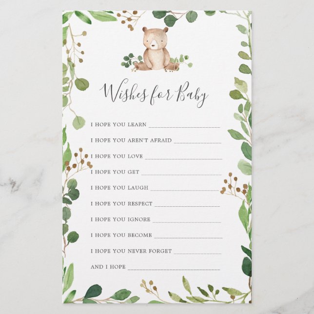 Bear Baby Shower Wishes For Baby (Front)