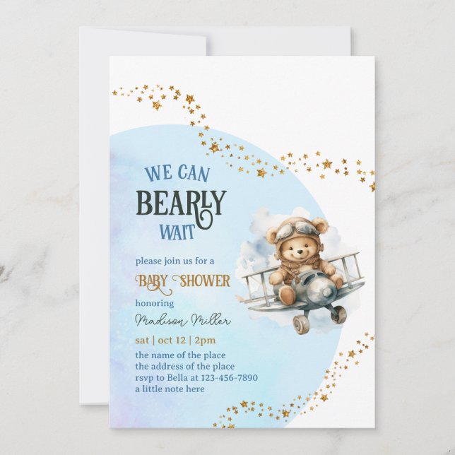 Bear Baby Shower with Diaper Raffle Tickets Invitation (Front)