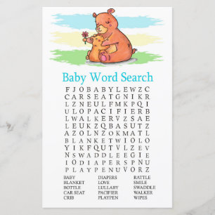 Bear Baby Shower Word Search Game