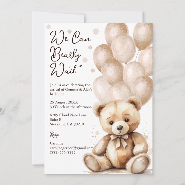 Bear Balloon Baby Shower Invitation (Front)