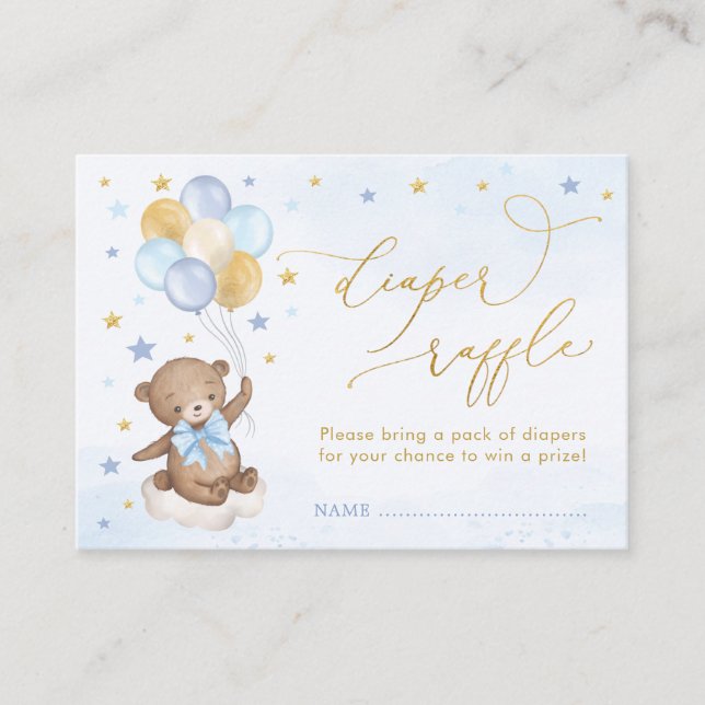 Bear Balloon Blue Gold Stars Books for Baby Boy Enclosure Card (Front)