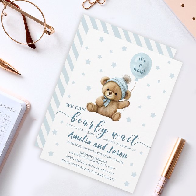 Bear balloon boy baby shower invitation invite (Creator Uploaded)