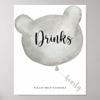 Bear Balloon Drinks help yourself Poster