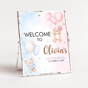 Bear Balloon Gender Reveal Welcome Sign