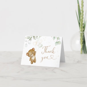 Bear Balloon Green Baby Shower Thank You Card