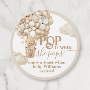 Bear Balloon neutral Baby Shower ready to pop Favour Tags