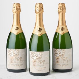 Bear Balloon neutral Baby Shower ready to pop Sparkling Wine Label