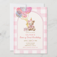 Bear Balloon Pink Gingham Beary First Birthday