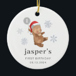 Bear Balloon Santa Hat Ceramic Tree Decoration<br><div class="desc">A sweet bear wearing a Santa hat and holding a grey balloon with a little '1' in it, perfect as a First Birthday Keepsake! You can change the number 1 in the balloon to any number, and edit all of the other text, or remove the number if you prefer. You...</div>