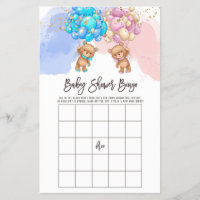 Bear Balloons Baby Bingo, Gender Reveal Bingo Game