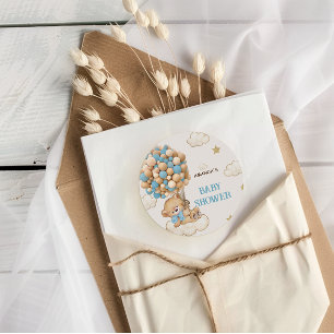 Bear Balloons Baby Boy Shower Blue  Classic Round Sticker