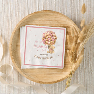 Bear Balloons Baby Girl Shower Boho Pink  Napkin