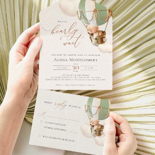 Bear Balloons Baby Shower All In One Invitation