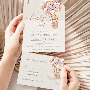 Bear Balloons Baby Shower All In One Invitation