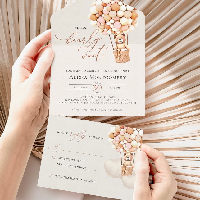 Bear Balloons Baby Shower All In One Invitation (Creator Uploaded)