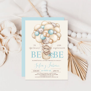 Bear Balloons Baby Shower Boy Spanish Invitation