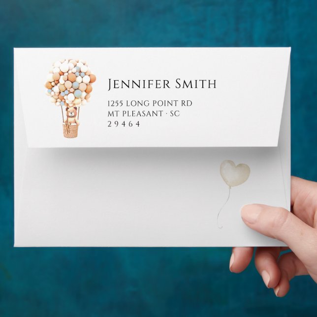 Bear Balloons Baby Shower Envelope (Hand)